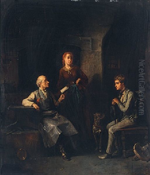 An Interior With A Master And His Pupil Oil Painting by Alfred Ritter von Malheim Friedlaender