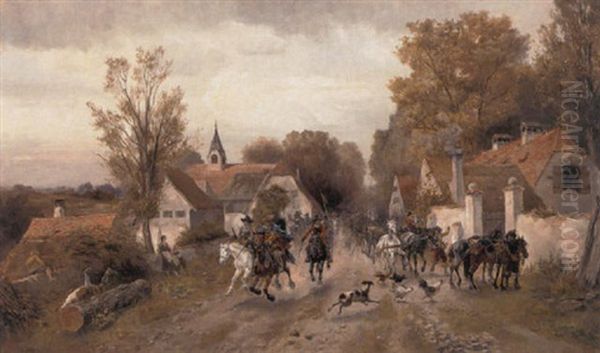 The Approaching Cavalry Oil Painting by Alfred Ritter von Malheim Friedlaender