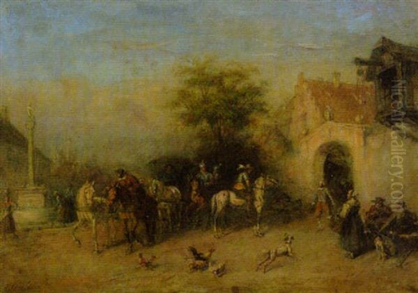 Vor Einer Herberge Anno 1600 Oil Painting by Alfred Ritter von Malheim Friedlaender