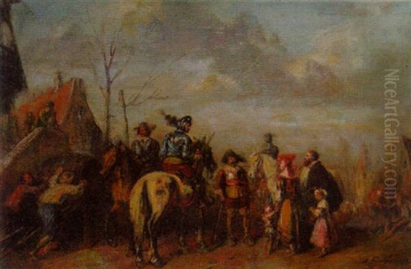 A Military Encampment Oil Painting by Alfred Ritter von Malheim Friedlaender