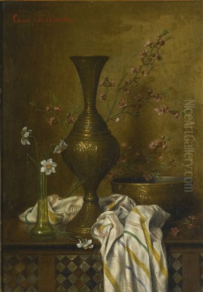 Still Life With Oriental Objects And A Glass Vase With Flowers Oil Painting by Camilla Edle von Malheim Friedlaender