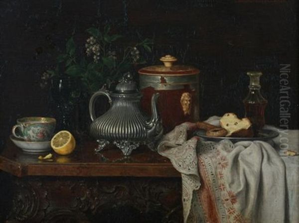 Tabletop Still Life With Peeled Lemon And Teapot Oil Painting by Camilla Edle von Malheim Friedlaender