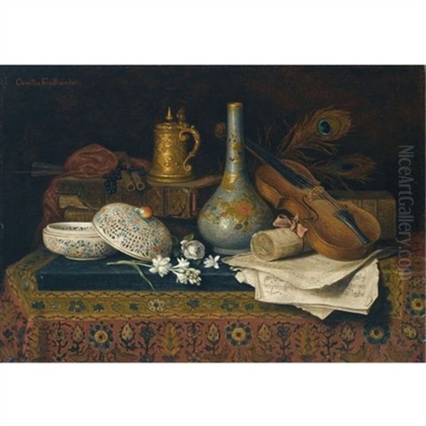 A Still Life With Chinese Artefacts And A Violin Oil Painting by Camilla Edle von Malheim Friedlaender