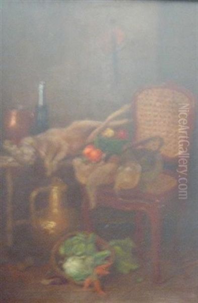 Still Life With Dead Game By A Chair Oil Painting by Camilla Edle von Malheim Friedlaender