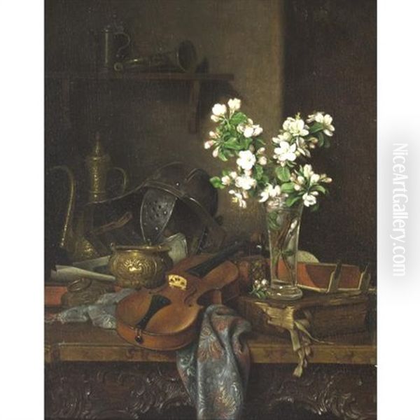 Still Life On A Carved Wooden Table Oil Painting by Camilla Edle von Malheim Friedlaender