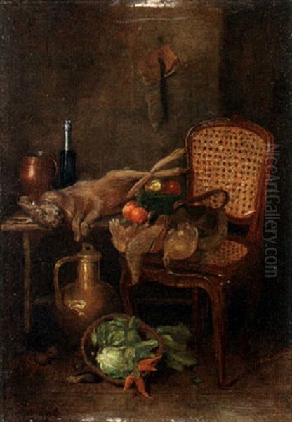 A Still Life With Dead Game And Vegetables On A Table And Chair Oil Painting by Camilla Edle von Malheim Friedlaender