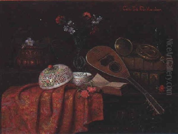 Stilleben Mit Porzellandose Und Laute Oil Painting by Camilla Edle von Malheim Friedlaender