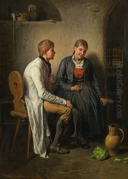 Young Couple Oil Painting by Friedrich Ritter von Malheim Friedlaender