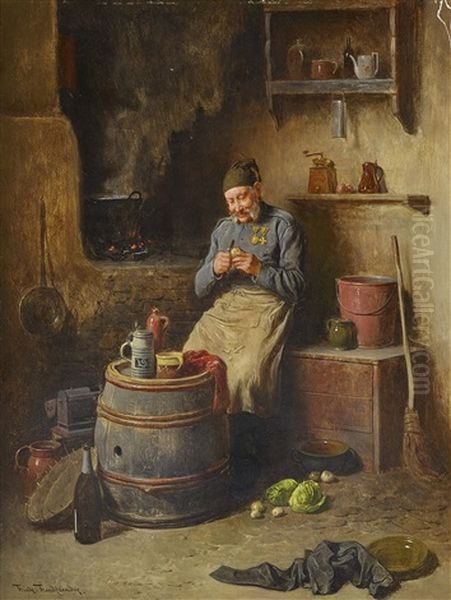 Soldier At Kitchen Work Oil Painting by Friedrich Ritter von Malheim Friedlaender