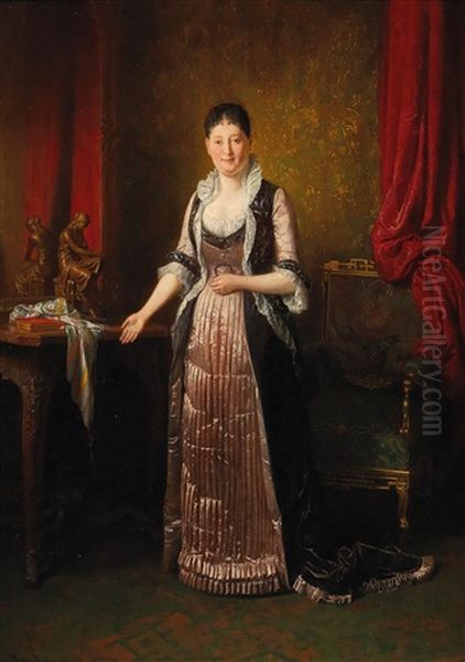 Lady In A Bourgeoise Interior Oil Painting by Friedrich Ritter von Malheim Friedlaender