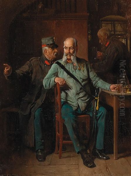 Veterans In Conversation Oil Painting by Friedrich Ritter von Malheim Friedlaender