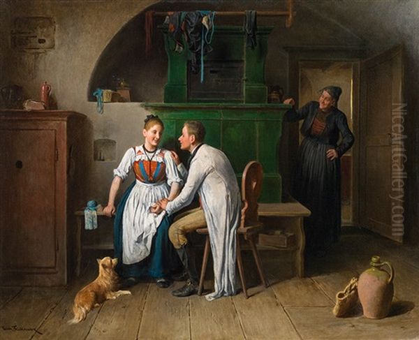 Couple In Love Oil Painting by Friedrich Ritter von Malheim Friedlaender