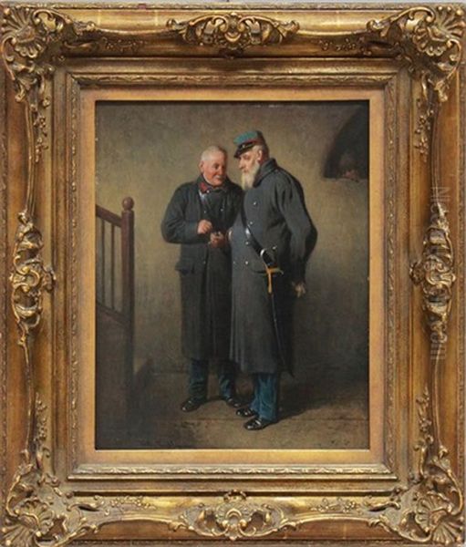 Zwei Veteranen Im Gesprach Oil Painting by Friedrich Ritter von Malheim Friedlaender