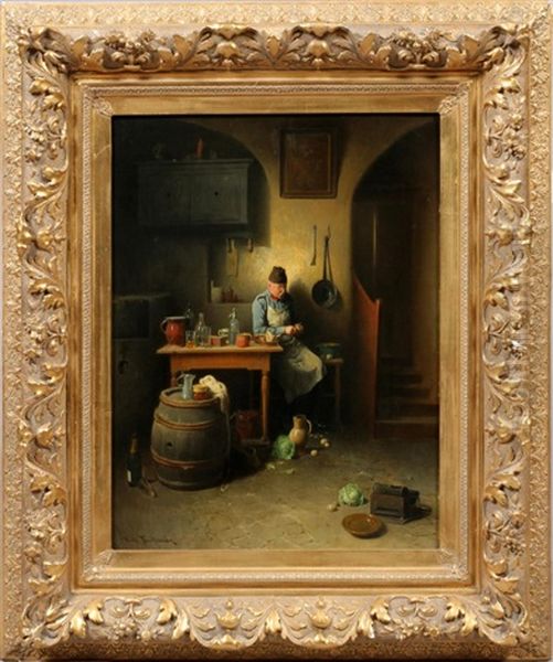 Preparing The Evening Meal Oil Painting by Friedrich Ritter von Malheim Friedlaender