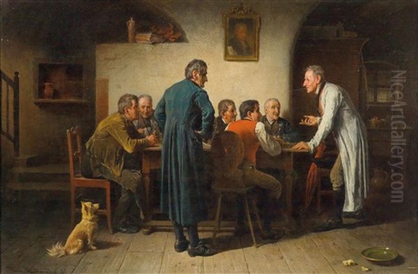 Large Group In The Tavern Oil Painting by Friedrich Ritter von Malheim Friedlaender