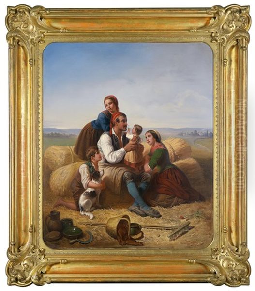 Rast Der Bauernfamilie Bei Der Ernte Oil Painting by Friedrich Ritter von Malheim Friedlaender