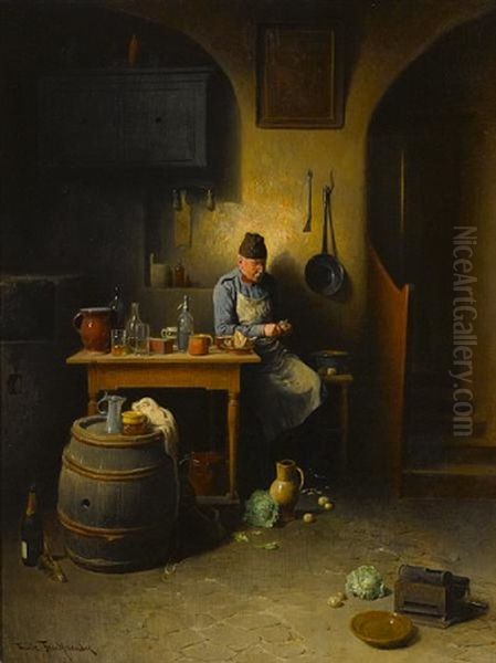 Preparing The Evening Meal Oil Painting by Friedrich Ritter von Malheim Friedlaender