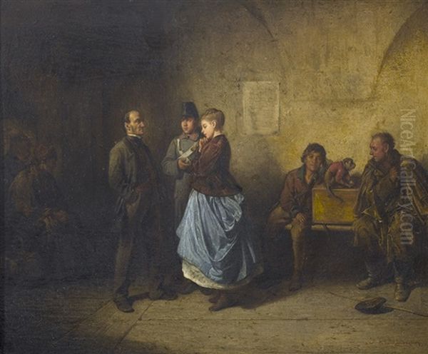 Interieur Mit Wartenden Und Einem Affen Oil Painting by Friedrich Ritter von Malheim Friedlaender