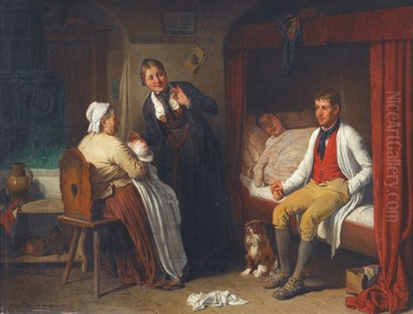 Besuch Bei Der Wochnerin Oil Painting by Friedrich Ritter von Malheim Friedlaender