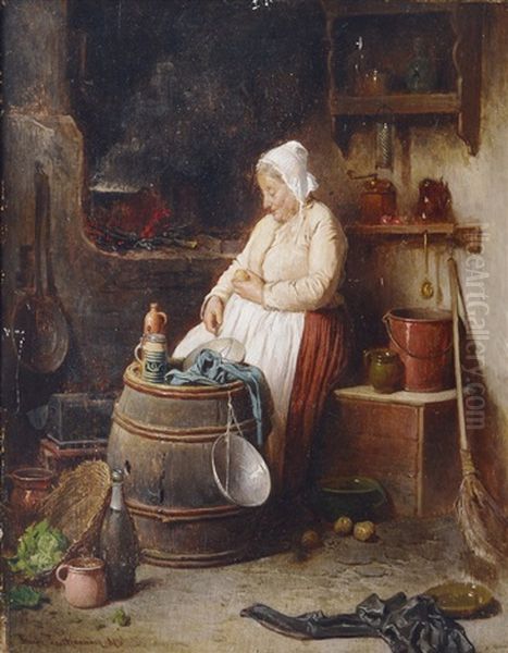 In The Kitchen Oil Painting by Friedrich Ritter von Malheim Friedlaender