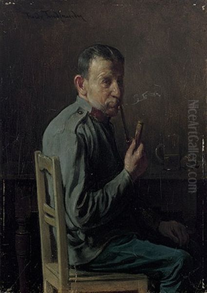 Sitzender Veteran Mit Pfeifchen Vor Glaskrug Und Brotwecken Oil Painting by Friedrich Ritter von Malheim Friedlaender