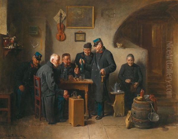 Umtrunk Der Veteranen Oil Painting by Friedrich Ritter von Malheim Friedlaender