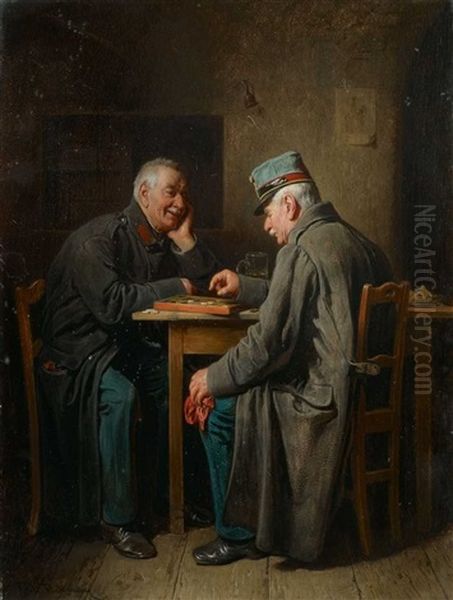 Zwei Veteranen Beim Brettspiel Oil Painting by Friedrich Ritter von Malheim Friedlaender