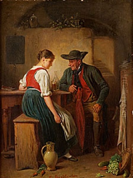 Pa Vardshuset Oil Painting by Friedrich Ritter von Malheim Friedlaender