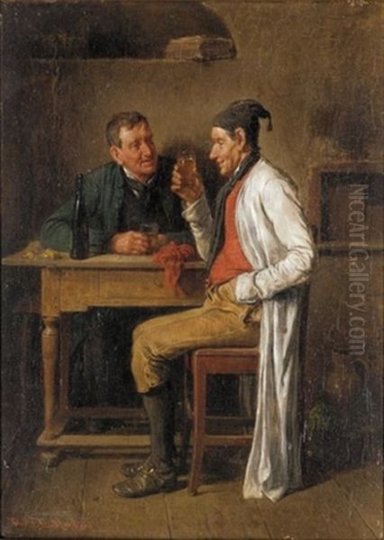 Drinking Friends Oil Painting by Friedrich Ritter von Malheim Friedlaender