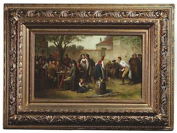 Dorfliches Fest Mit Kugelspielern Oil Painting by Friedrich Ritter von Malheim Friedlaender