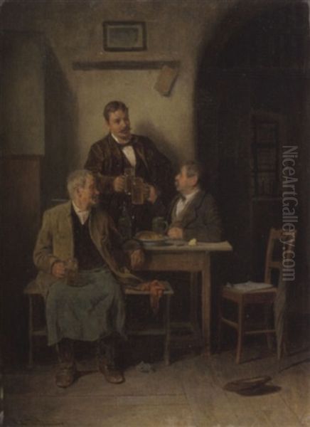 Im Gasthaus Oil Painting by Friedrich Ritter von Malheim Friedlaender