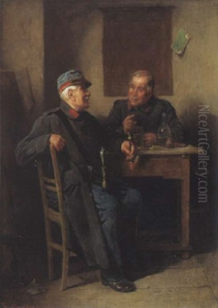 Zwei Veteranen Im Gemutlichen Gesprach Oil Painting by Friedrich Ritter von Malheim Friedlaender