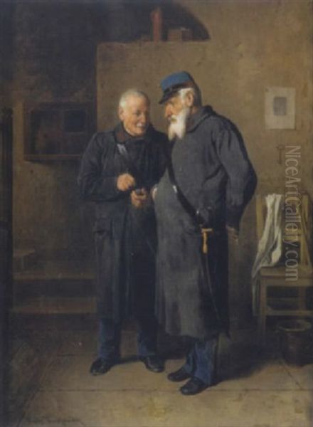 Zwei Veteranen Mit Schnupftabakdosen Oil Painting by Friedrich Ritter von Malheim Friedlaender