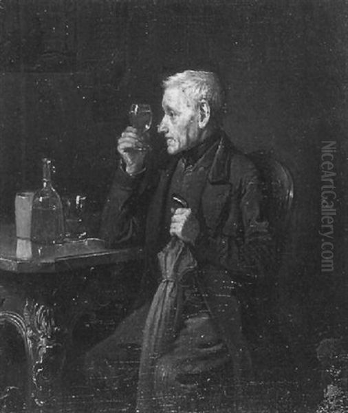 Man Mit Regenschirm Bei Der Weinprobe Oil Painting by Friedrich Ritter von Malheim Friedlaender