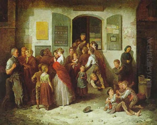 Vor Der Lottostelle Oil Painting by Friedrich Ritter von Malheim Friedlaender