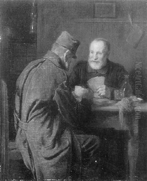 Kartenspielende K.u.k. Veteranen Am Tisch In Einem Cafehaus Oil Painting by Friedrich Ritter von Malheim Friedlaender