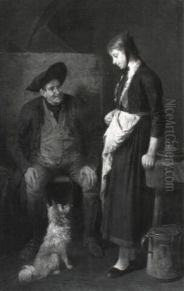 Der Besuch Der Magd Oil Painting by Friedrich Ritter von Malheim Friedlaender