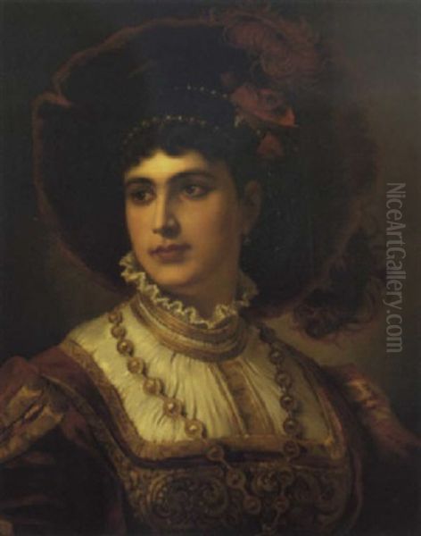 Portrait Einer Jungen Frau In Historisierender Renaissance-tracht Oil Painting by Hedwig Edle von Malheim Friedlaender