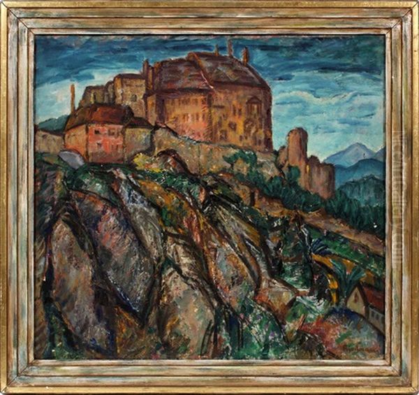 Abstract Landscape With Castle Oil Painting by Arnold Friedman