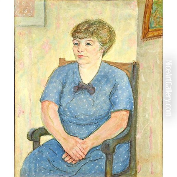 Untitled (seated Woman In Blue) Oil Painting by Arnold Friedman