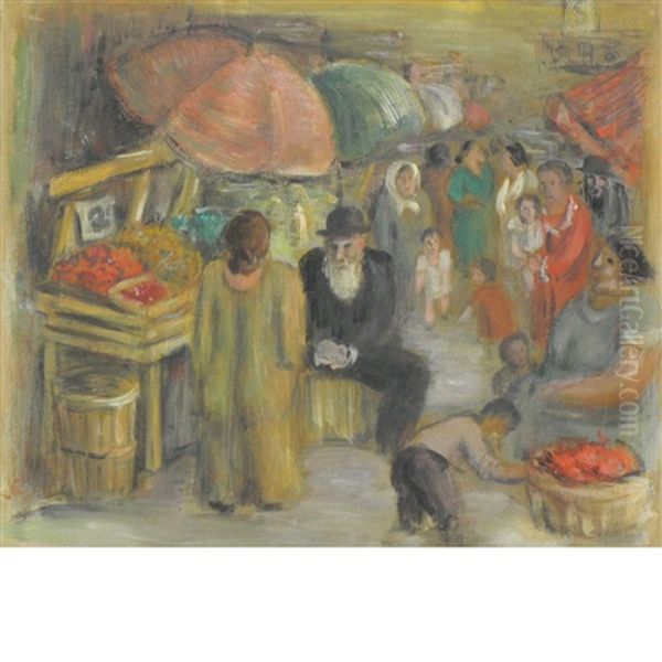 Vegetable Stand Oil Painting by Arnold Friedman