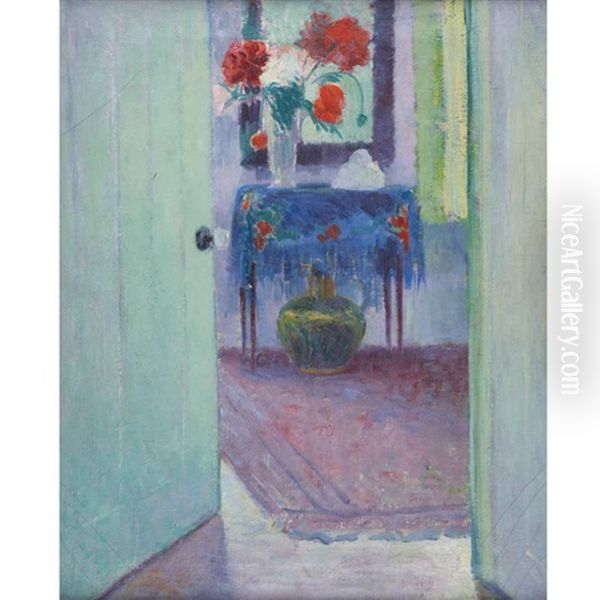 Interior With Flowers Oil Painting by Arnold Friedman