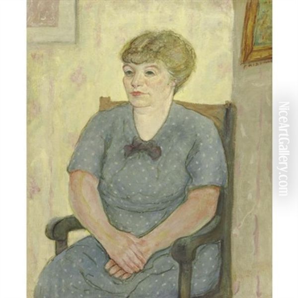 Portrait Of A Seated Woman In Blue Oil Painting by Arnold Friedman