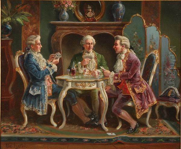 A Game Of Cards Oil Painting by Alexander Austen