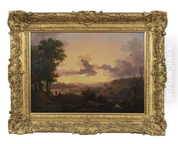 Figure In An Extensive Landscape At Sunset Oil Painting by Caspar David Friedrich