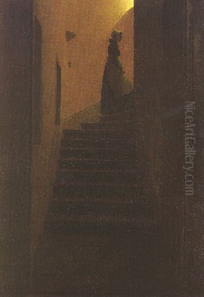 Caroline Auf Der Treppe Oil Painting by Caspar David Friedrich