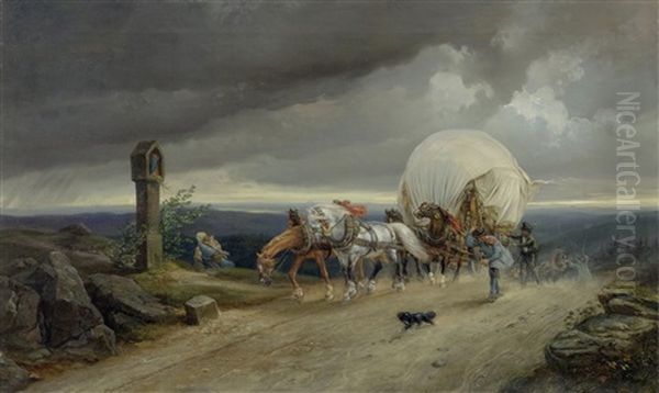 Carriage In A Storm Oil Painting by Gustav Adolf Friedrich