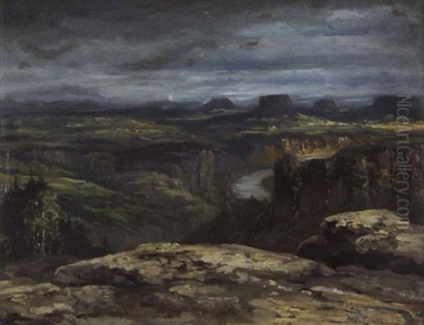 Blick Auf Dresden Am Winterabend Oil Painting by Gustav Adolf Friedrich