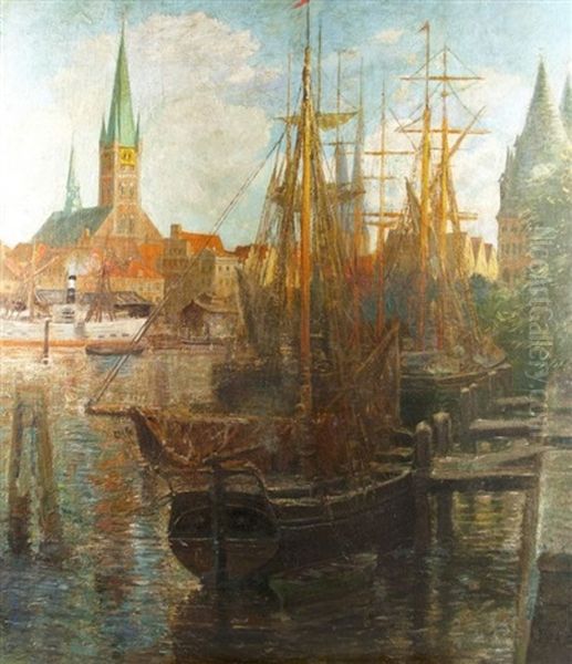 Im Hafen Von Lubeck Oil Painting by Harald Friedrich