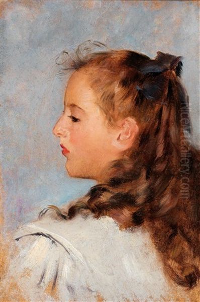 Profile Portrait Of A Girl Oil Painting by Otto Friedrich